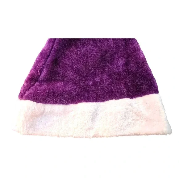 NWOT Purple Fuzzy Unisex Santa Hat White Trim Pom Pom Holiday Costume Accessory - Picture 4 of 4